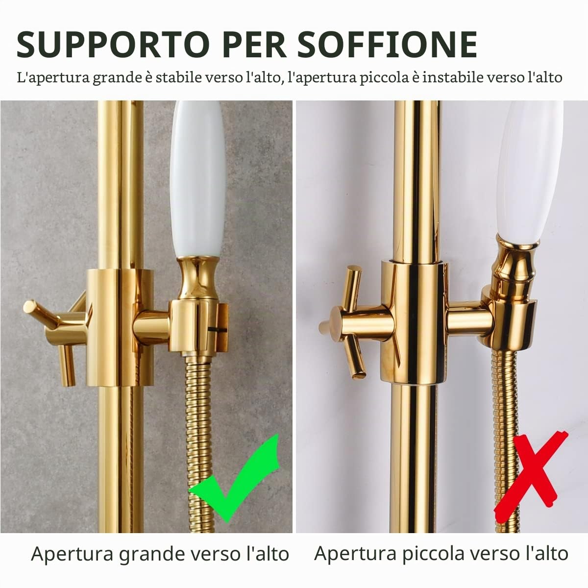 CIENCIA Asta Doccia Variabile 66 cm in Ottone, Asta da Parete in Titanio per Doccetta, BJ4022