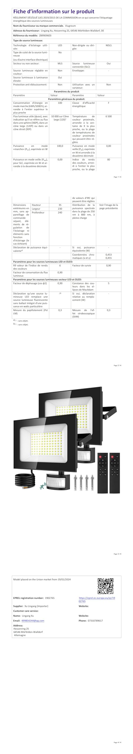 Viugreum 2 Packs 100W Faretto LED per Esterno con Sensore di Movimento 10000LM Bianco Freddo Faro LED Esterno IP65 Impermeabile LED Spotlight con Telecomando e Timer per Giardino Garage