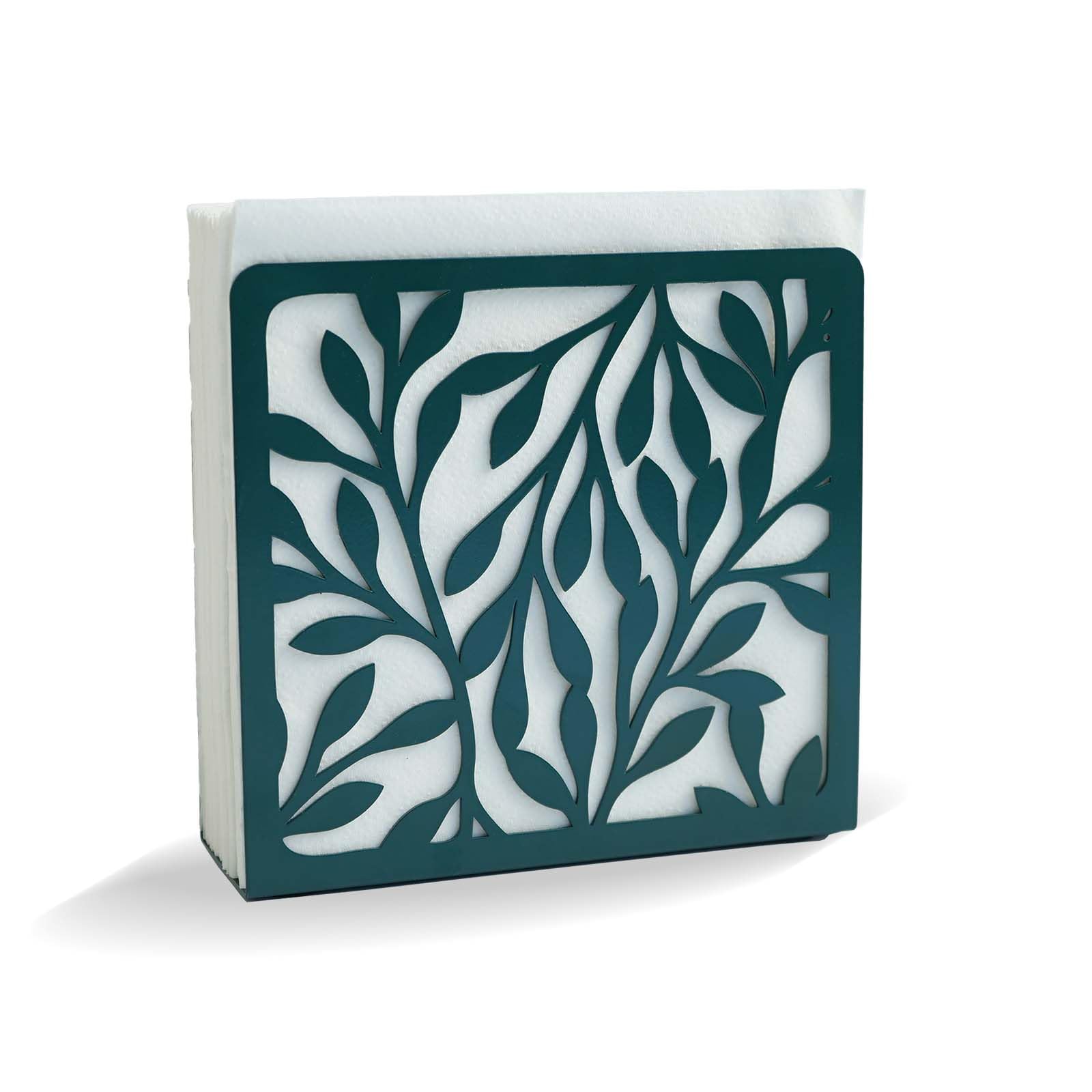 Heavy Metal Blue Green Modern Leaves Silhouette Tabletop Napkin Holder For Table/Freestanding Tissue Dispenser…