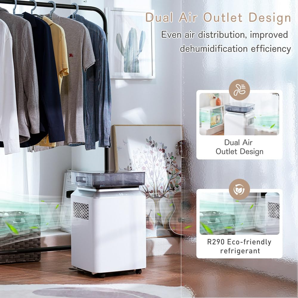 Kalopsia Deumidificatore Casa Muffa Portatile: Professionale 80L/Giorno Pompa 5M Drenaggio Automatico per Grandi Ambienti 170㎡ Silenzioso 46dB Cantina/Bagno/Stanza/Seminterrato/Garage/Ufficio