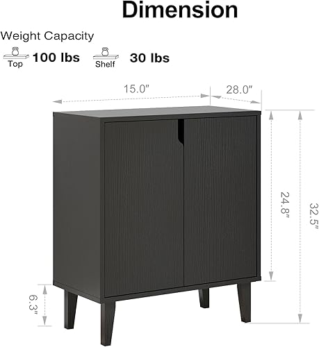 Miniatura 3 de Panana Gabinete de almacenamiento de 2 puertas para cocina, comedor, sala de estar, pasillo, oficina (negro) Negro