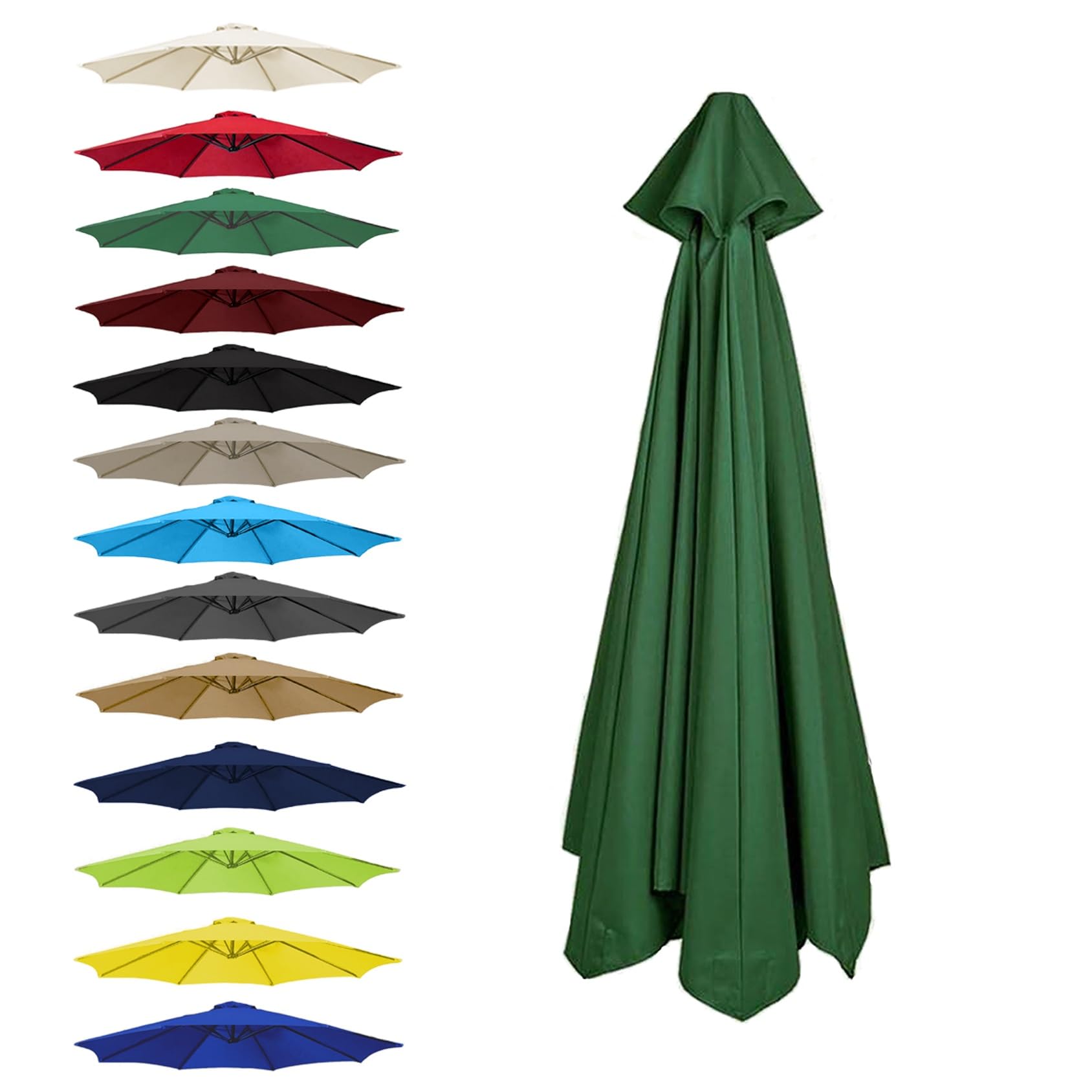 CMJYMX Replacement Parasol Canopy Cover, Umbrella Replacement Fabric Cover Sunshade Cloth, 6 Arms: 2.0/2.5/2.7/3.0 M, 8 Ribs: 2.0/2.3/2.7/3.0/3.5 M(Green,6 RIBS: 300CM/9.8FT)