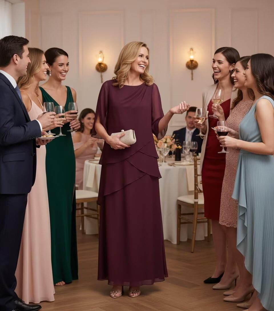 Mother of The Bride Dresses for Women Half Sleeve Ruffle Long Formal Wedding Guest Dress