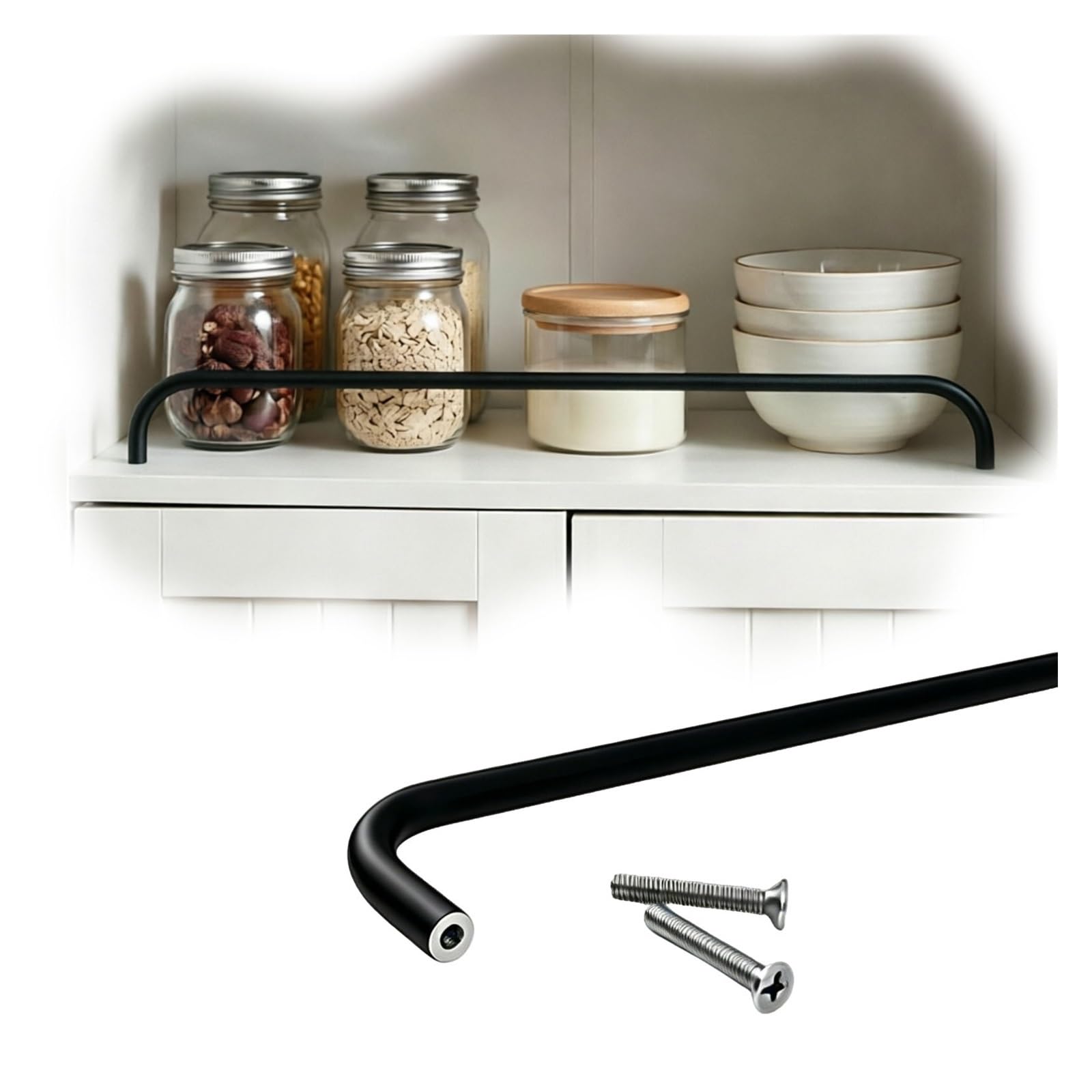 Aluminum Alloy Shelf Rail for Kitchen Storage, Rack/Bookcase/Closet Cabinet Item Anti-Drop Guardrail, Plate Railing Customizable(Black,13in/33cm)