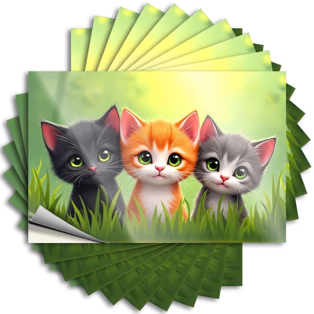 Fzfn Girls Colour Lettering Sticker - Tiny Bumper Three Cute Kittens In Green Grass. For Hunting Guest(12X18cm)