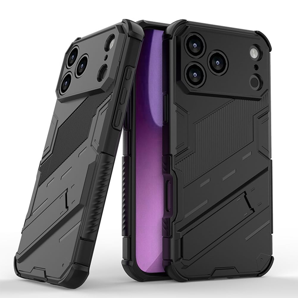 Magnetisch Hülle für iPhone 17 Pro Max/17 Pro/17 Air/17, Dünne Gefrostet rutschfeste Schutzhülle mit Versteck Ständer Handyhülle,Schwarz,17 Pro