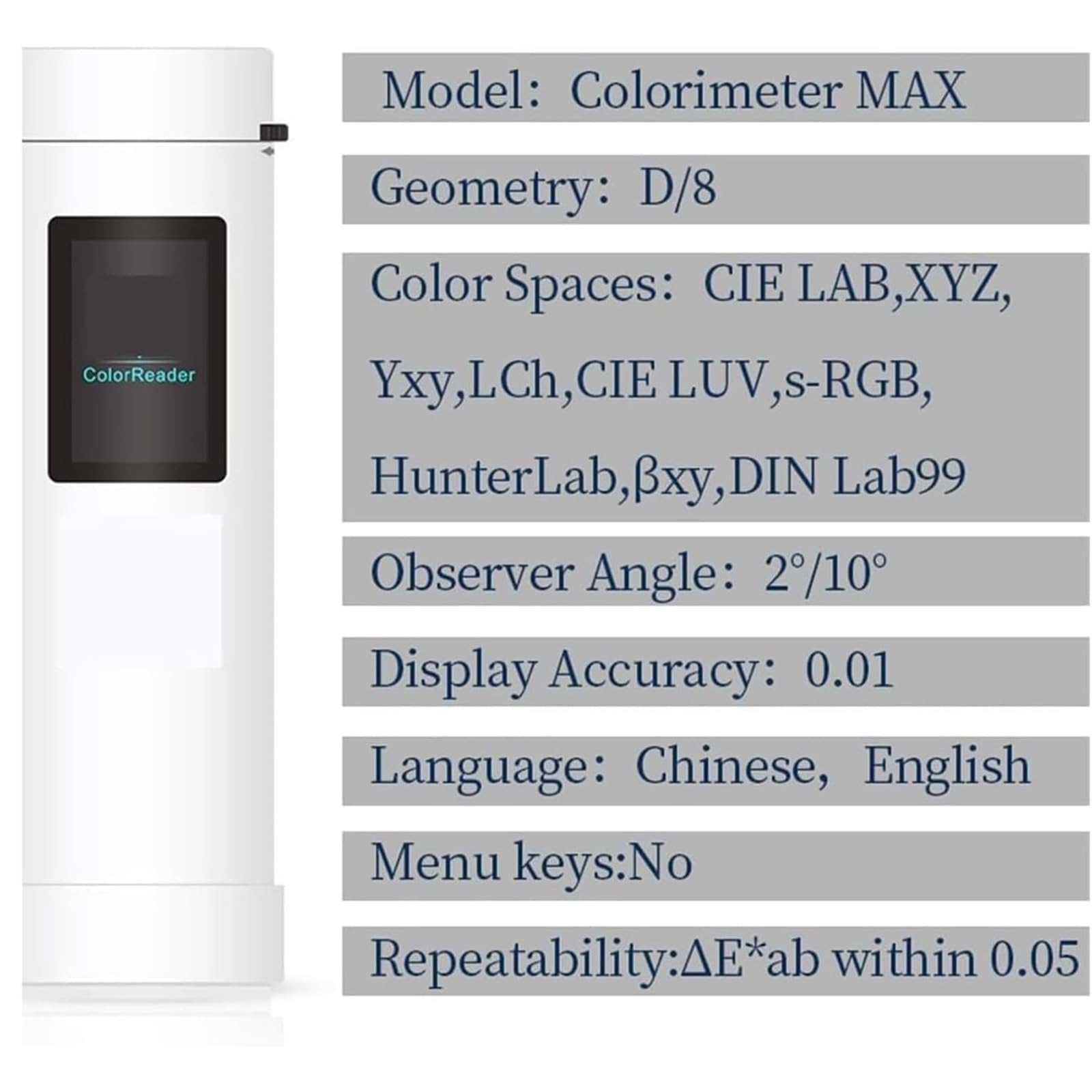 Colorímetro de mano para calibración de monitor y coincidencia de color, espectrofotómetro portátil con diseño de ruta óptica dual, precisión de repetición de 0,05, apertura de prueba de 8 mm