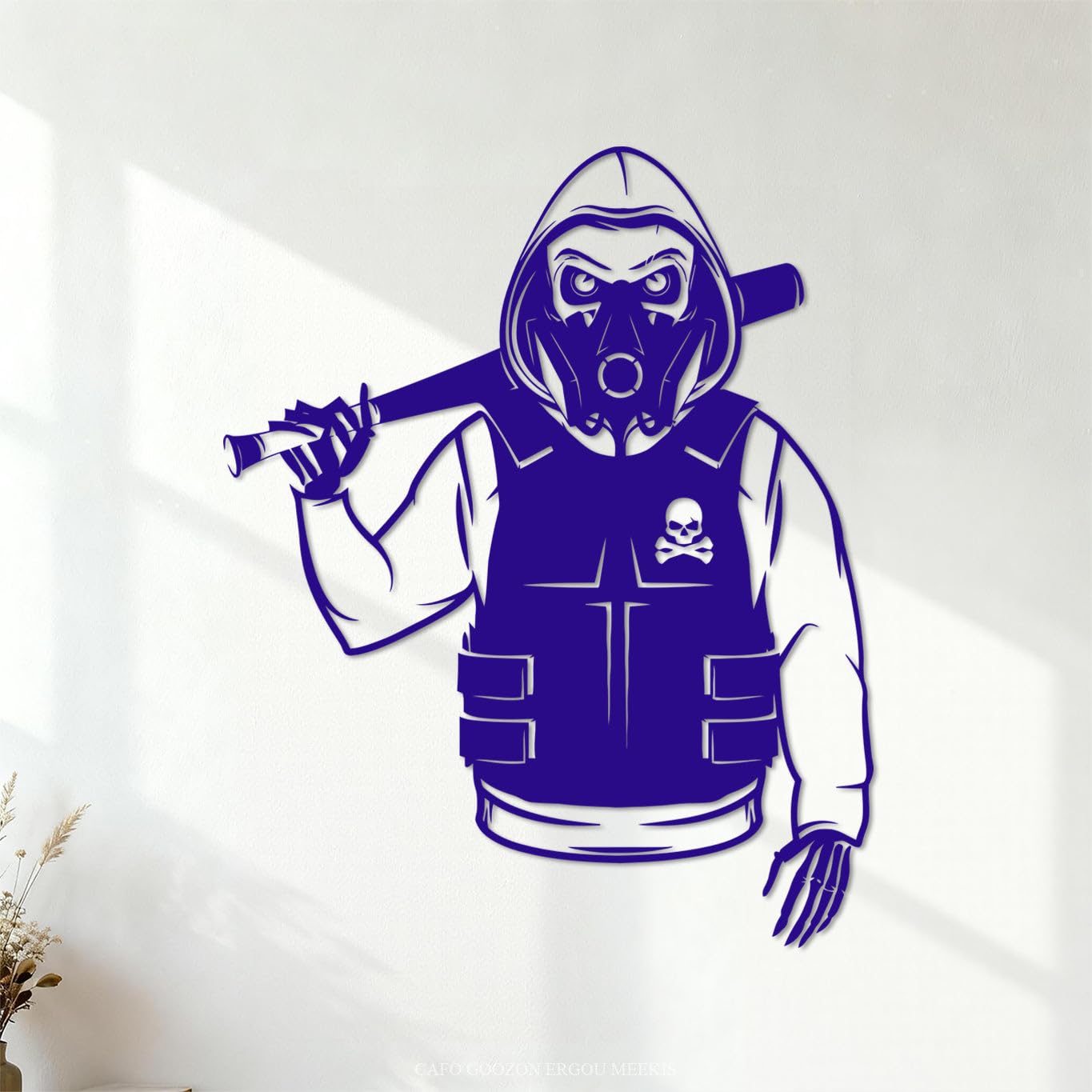 Wall Decals Paster Paper Hooligan Skeleton with Baseball Bat 51x62.9cm Car Body Decoration DarkBlue