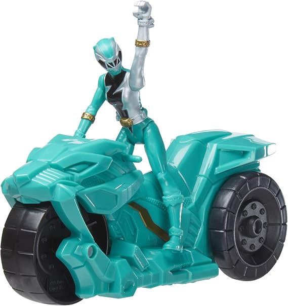 Power Rangers Dino Fury Rip N Go Sabertooth Battle Rider and Dino Fury Green Ranger 6-Inch-Scale Vehicle and Action Figure, Toys for Kids