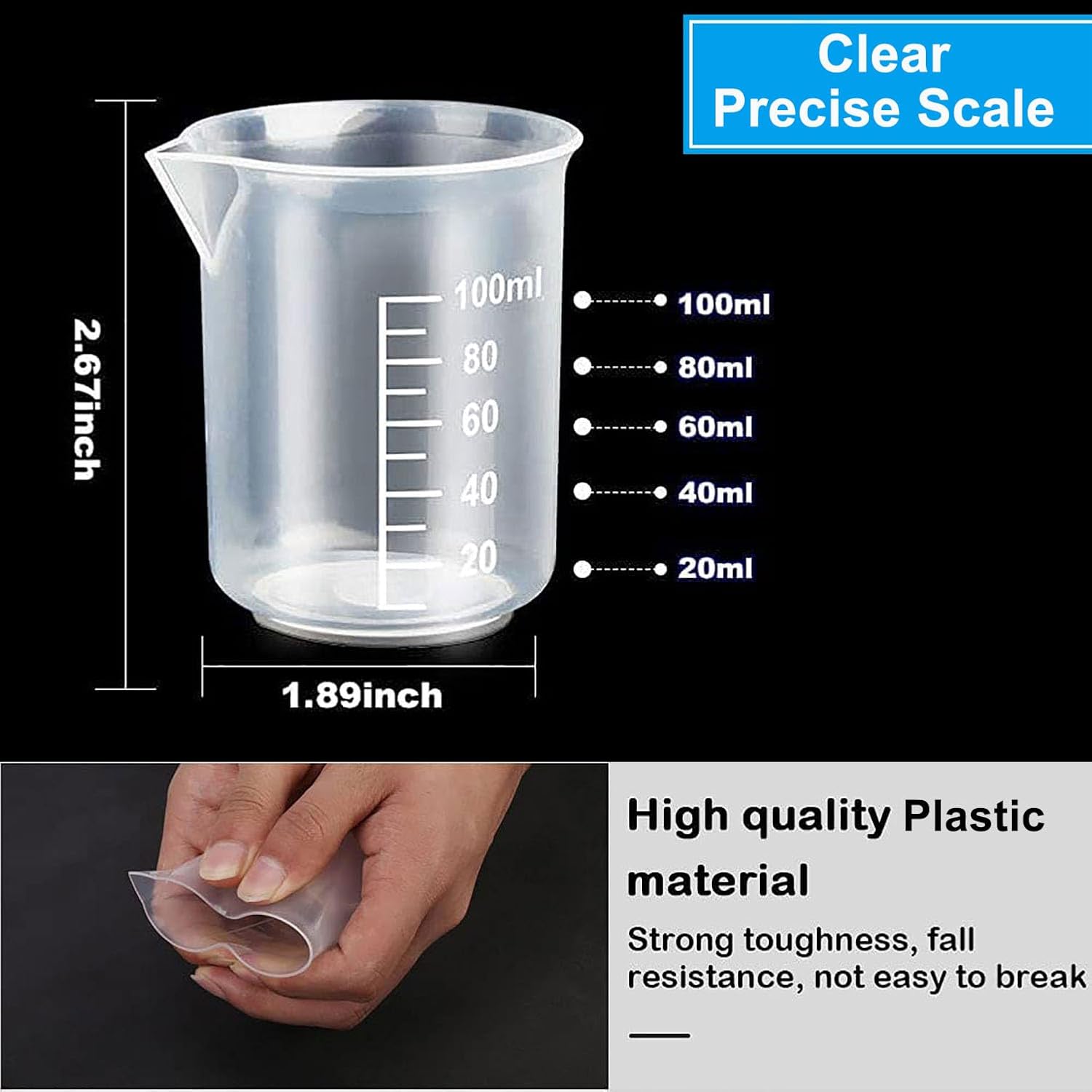 4 Pcs 100ml/3.4oz Plastic Measuring Cups for Liquids, Clear Small Plastic Measuring Cup,100ml Lab Graduated Beaker, Multipurpose Reusable Mixing Cups for Kitchen Cooking Medicine Measure Tool