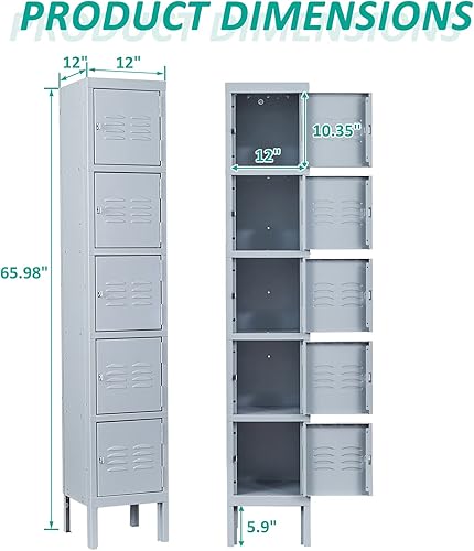 Miniatura 3 de SISESOL Organizador de casillero de metal para el trabajo, armarios de 66 pulgadas con puertas, armario de almacenamiento alto y estrecho - Armarios