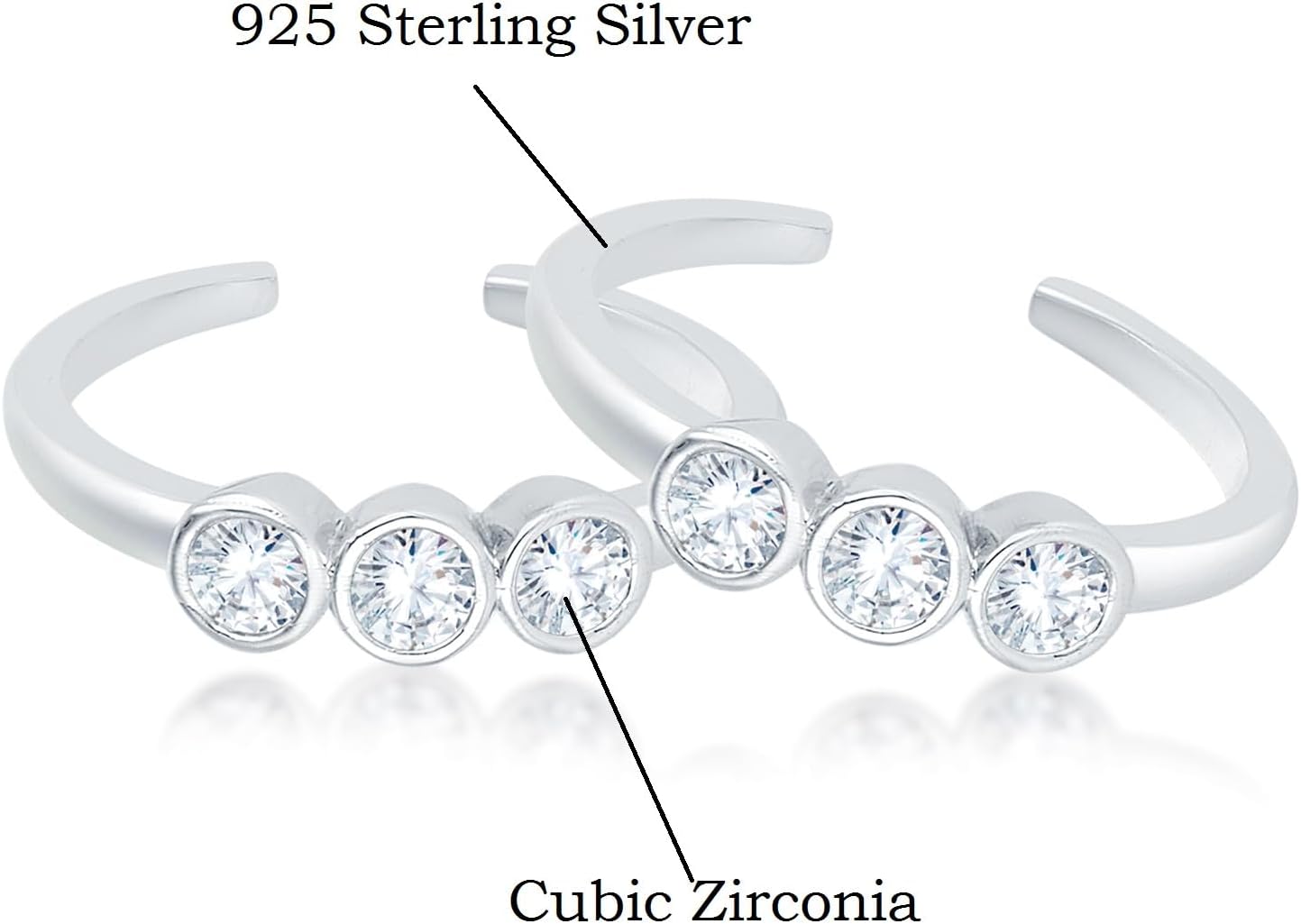 925 Sterling Silver Toe Ring 1.00 Carat Round Cut Cubic Zirconia Adjustable Women's Toe Ring In 14K White Gold Plated.