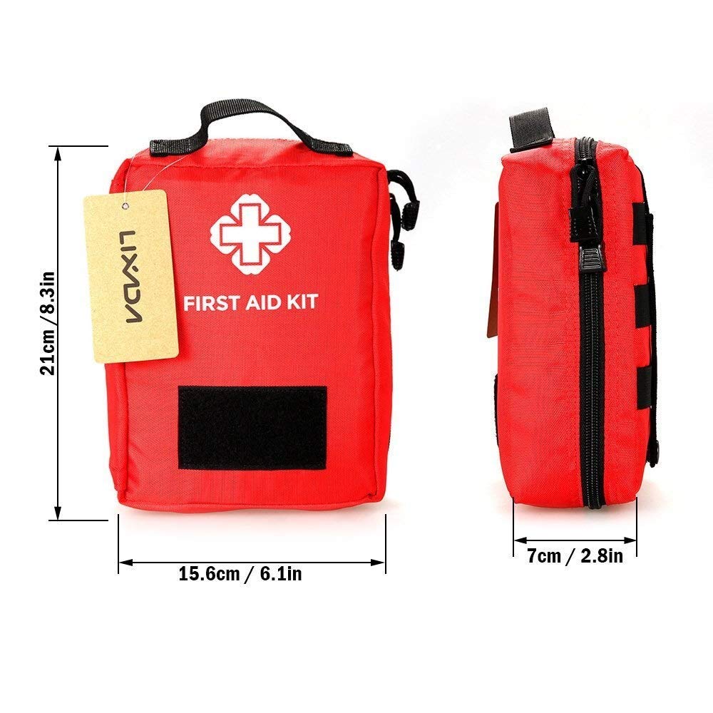 Bolsa de primeros auxilios, bolsa de supervivencia de emergencia, bolsa de almacenamiento médico para el hogar, coche, caza, lugar de trabajo, camping, viajes (color: rojo), color: negro (color: rojo)