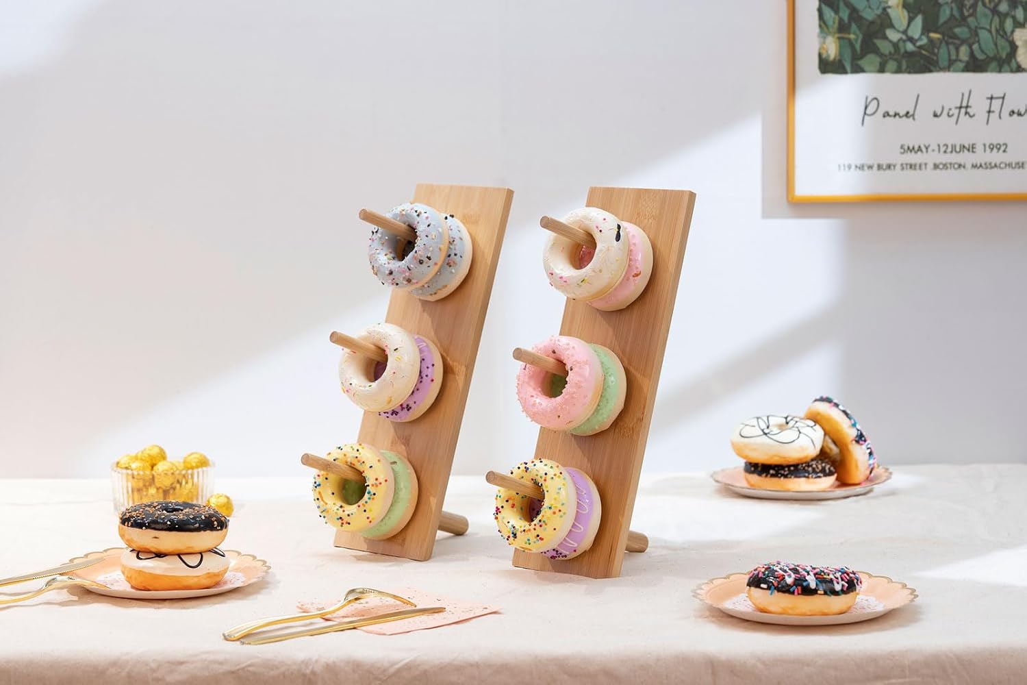 Donut Wall Stand Wooden Doughnut Display Stand Dessert Table Decoration for Party, Dessert Table,Birthday, Wedding, Baby Shower, Bridal Showers, Pack of 2（Bamboo）