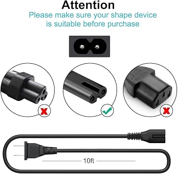 10Ft 2 Prong AC Power Cord Plug for ONN. 100008734 100008736, ONN TV, JBL Boombox 3 III Portable Speaker, PartyBox Club 120/Stage 320/PartyBox 110 310 710 520 1000/PartyBox Encore Essential Charger