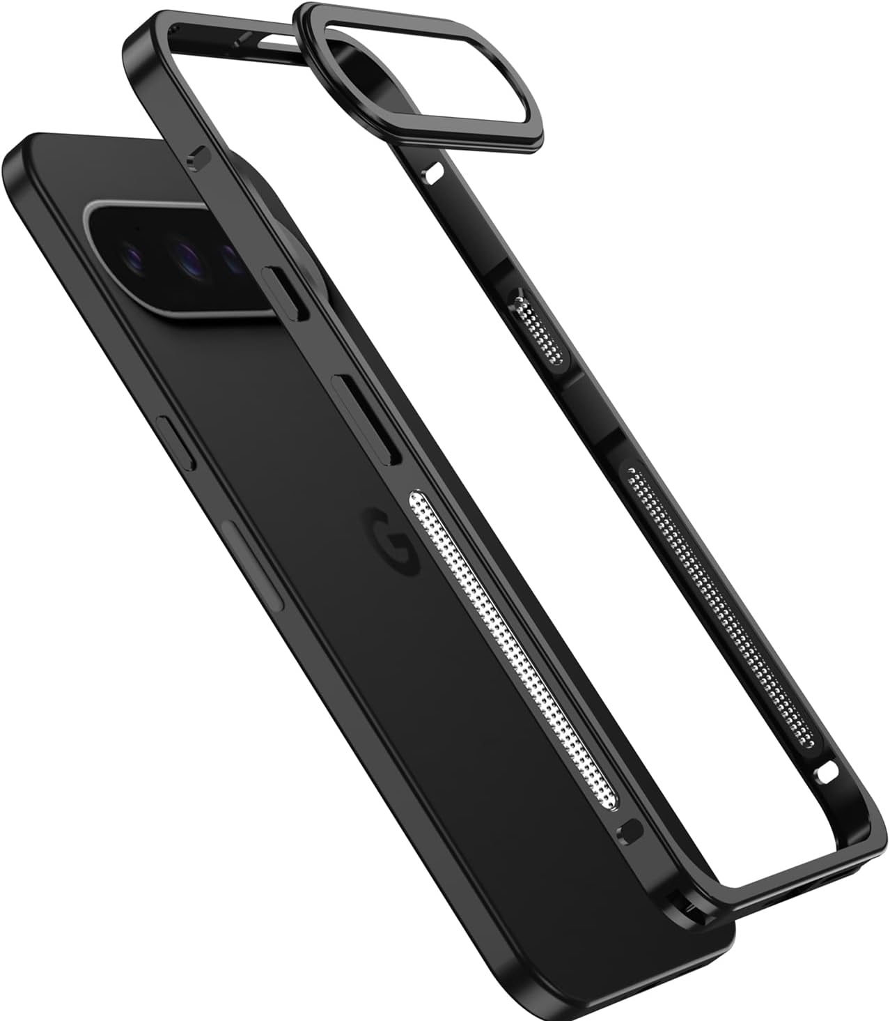 Designed for Google Pixel 10 Pro Cases Ultra-Thin Metal Bumper Case Lightweight Aluminum Alloy Frame Heat Dissipation Design Seahorse Buckle & Precise Cutouts,Black