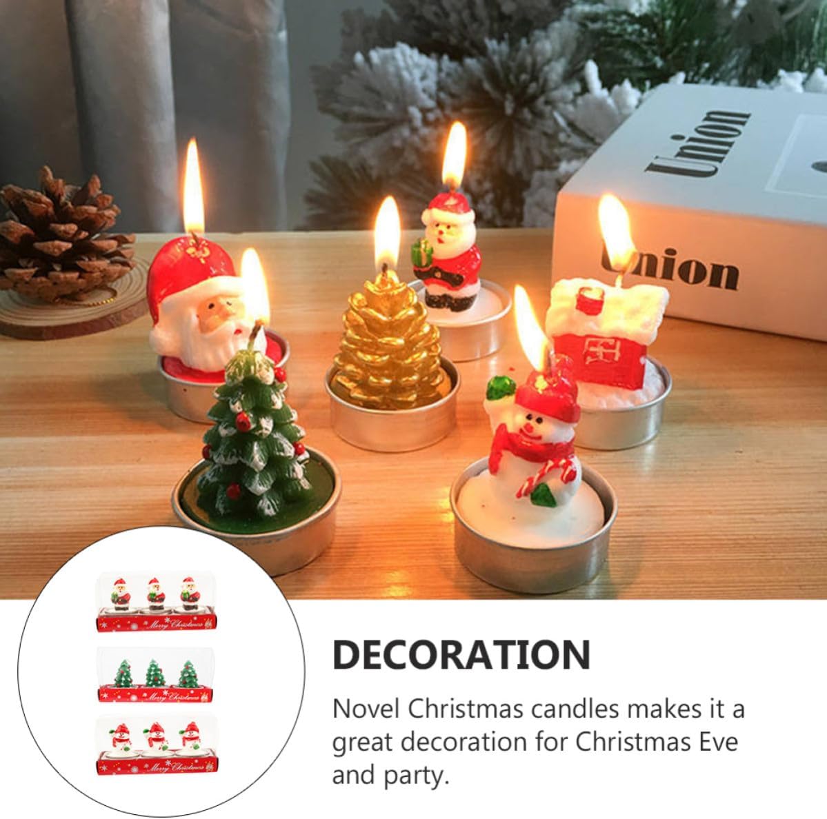 Christmas Candle Set Creative Standing Santa with Paraffin Wax 9pcs Stable Standing Snowman, and Xmas Tree Shapes Fine Craft Design Stable Standing for Room and Party Decoration