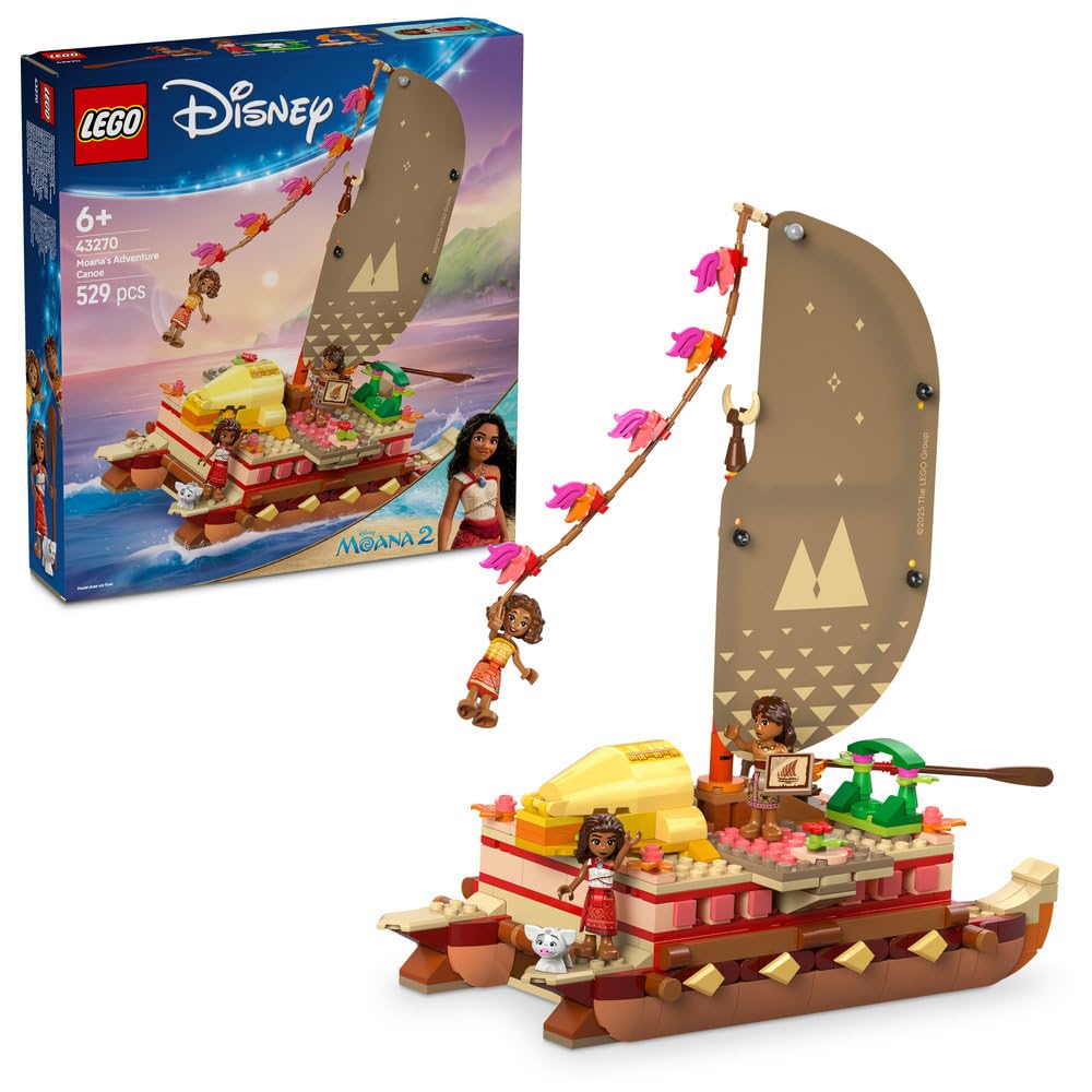 LEGOǀ Disney Princess Moana’s Adventure Canoe Building Toy for 6 Plus Year Old Girls & Boys, Set Includes a Boat and 4 Character Minidoll Figures, Kids' Birthday Gift Idea 43270