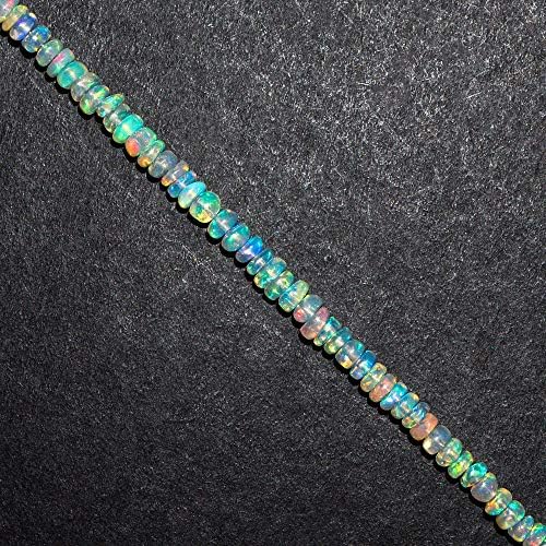 AA+ Natural Fire Ethiopian Opal Gemstone Full Beads Dainty Bracelet, Birthstone, Healing Stones Beads Premium Gift Jewelry in Silver Plated Chain 8 inch, 3-4 mm - IFGART-89