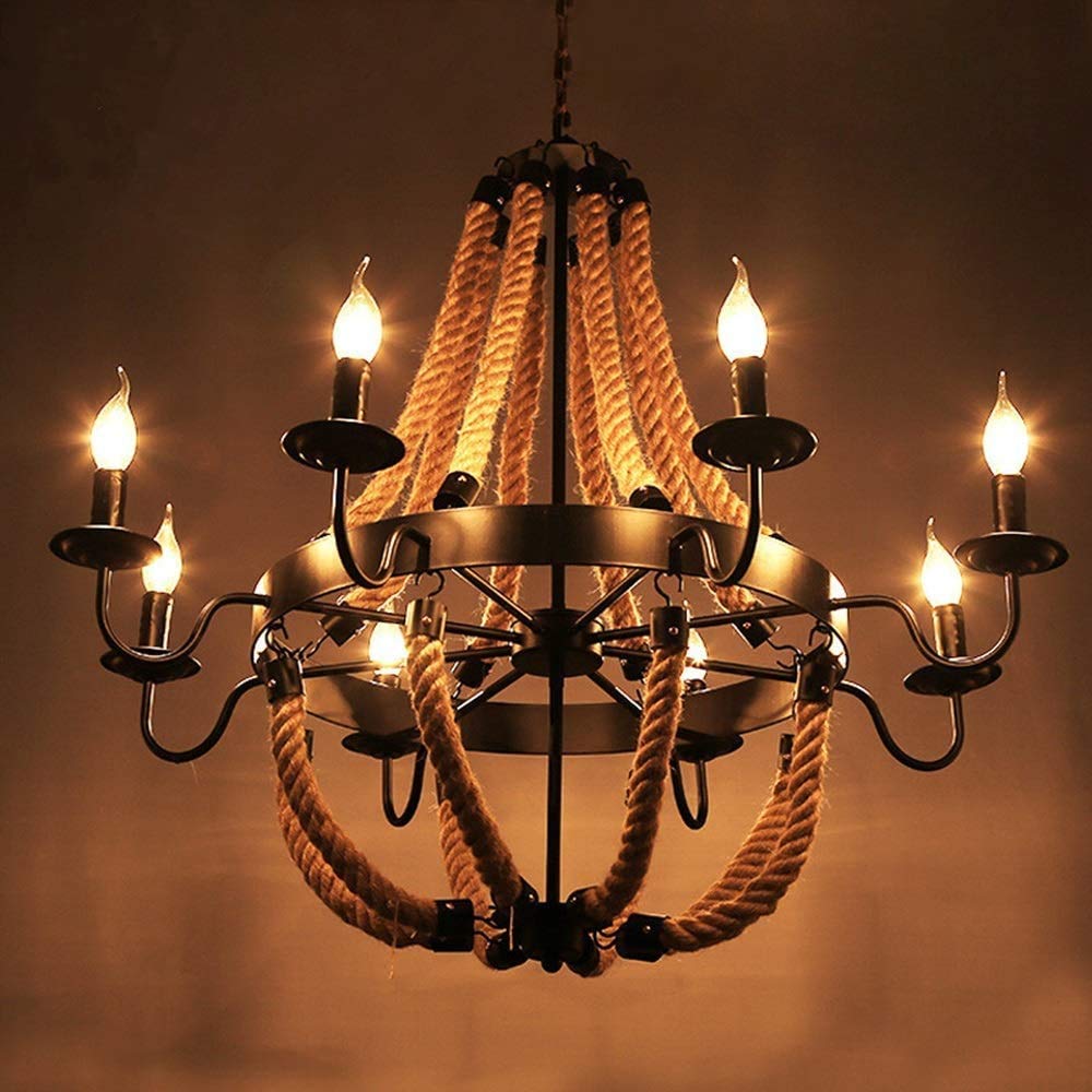 Vintage-Seil Retro Hanfseil E14 Pendelleuchte Antik Hängeleuchten Loft Rustikale Industrie Pendellampe Höhenverstellbar Esstisch Kronleuchter Küche Wohnzimmer Bar Cafe Deckenleuchte Lampen,8 heads