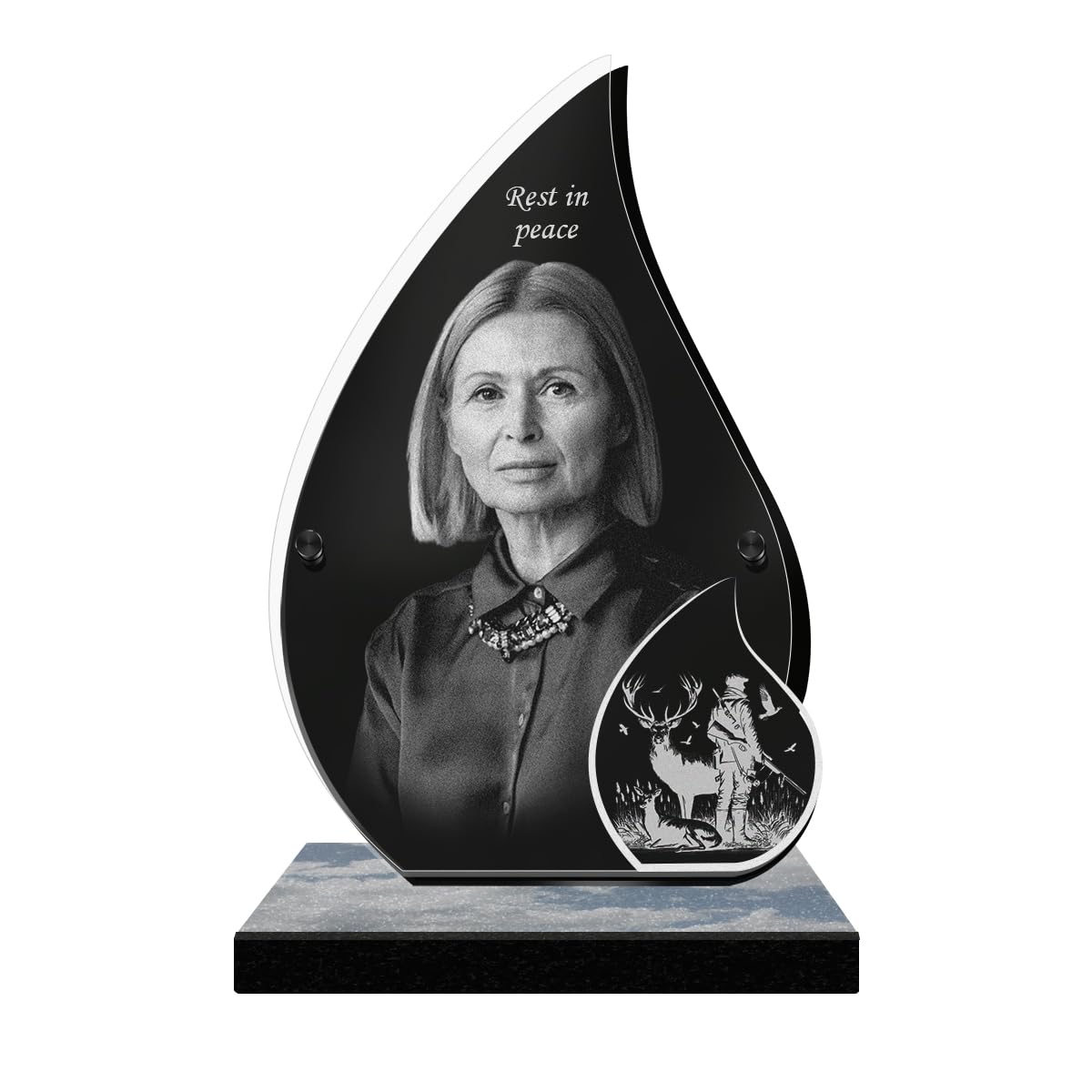 ETERNEL - Personalized Funeral Plaque Glow Hunting Customizable Photo and Text, laser-engraved funeral plaque for tribute, memorial plaque, cemetery, funeral, burial