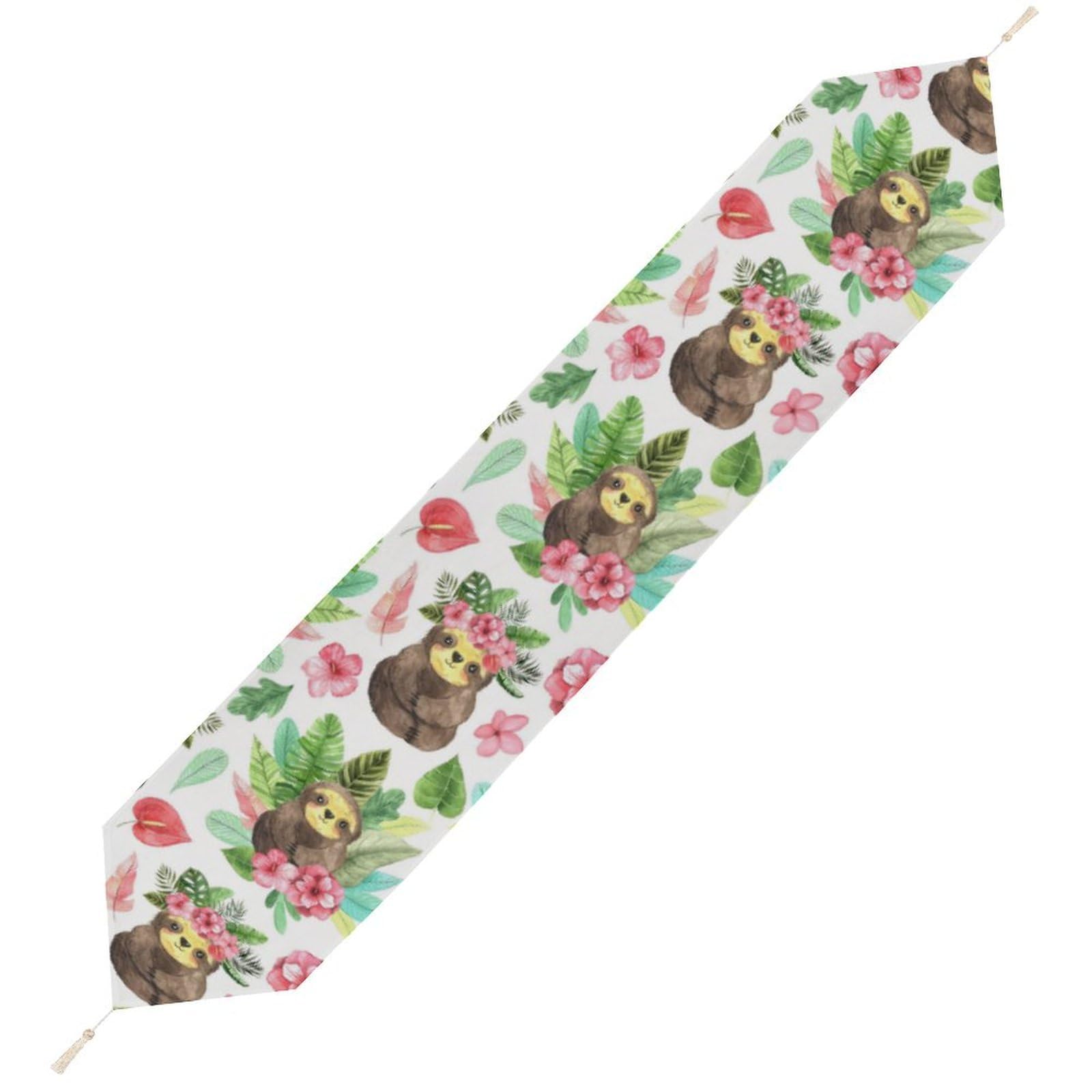 JZemdybill 178*33cm Table Runner with Tassel, Pink Floral Sloth Table Runner, Table Decoration for Kitchen, Party, Restaurant