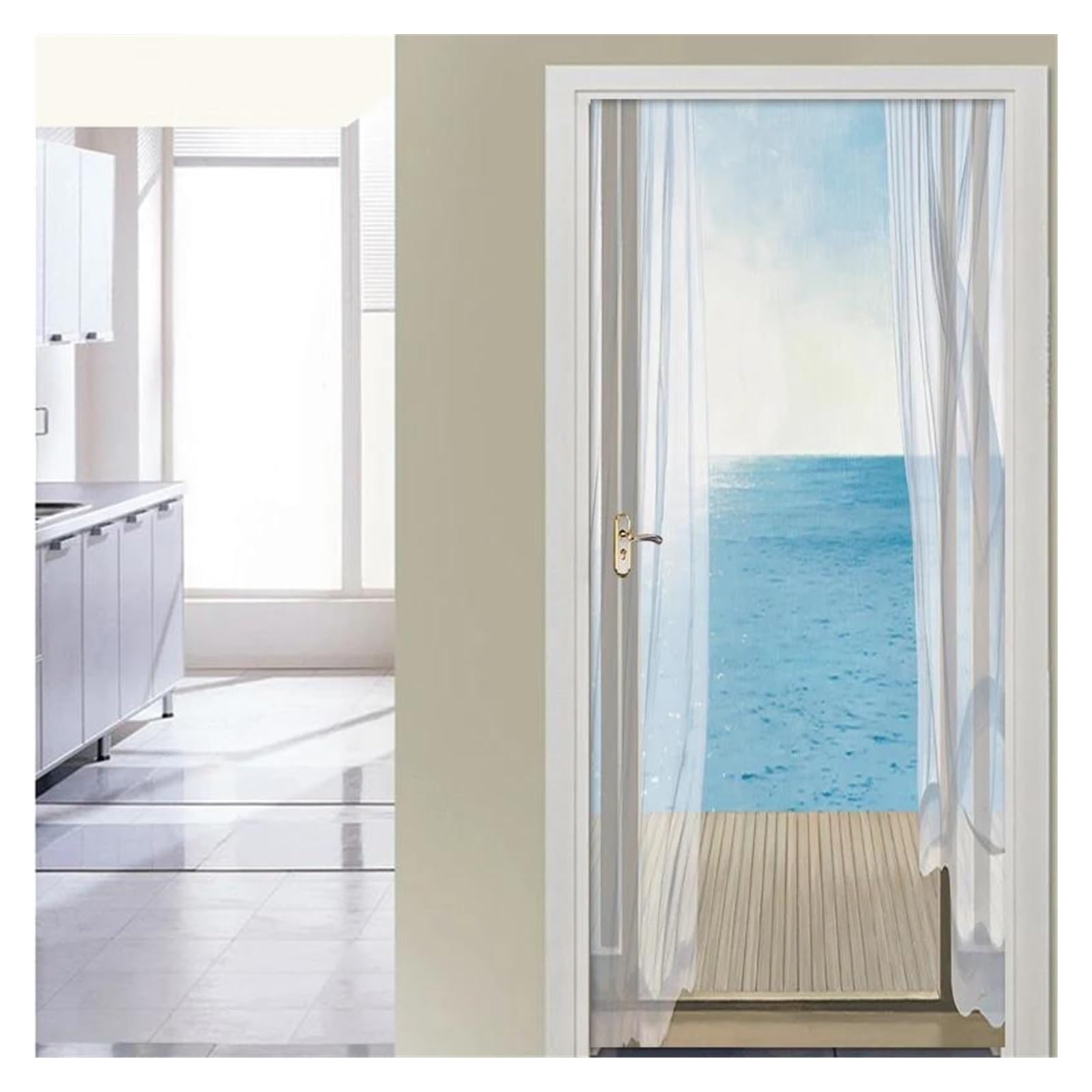 Sticker autocollant de porte imperméable et lavable vue mer 77x200