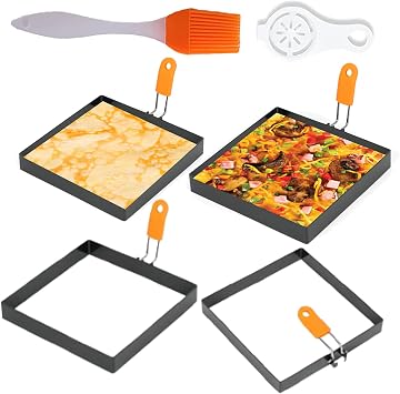 4 Packs 6 Inch Square Pancake Ring for Griddle, Rectangle 6" Pancake Rings Egg Ring Maker,Non-stick Stainless Steel Muffin Ring Crumpet Ring Omelet Griddle Ring Pancake Shaper with Silicone Handle