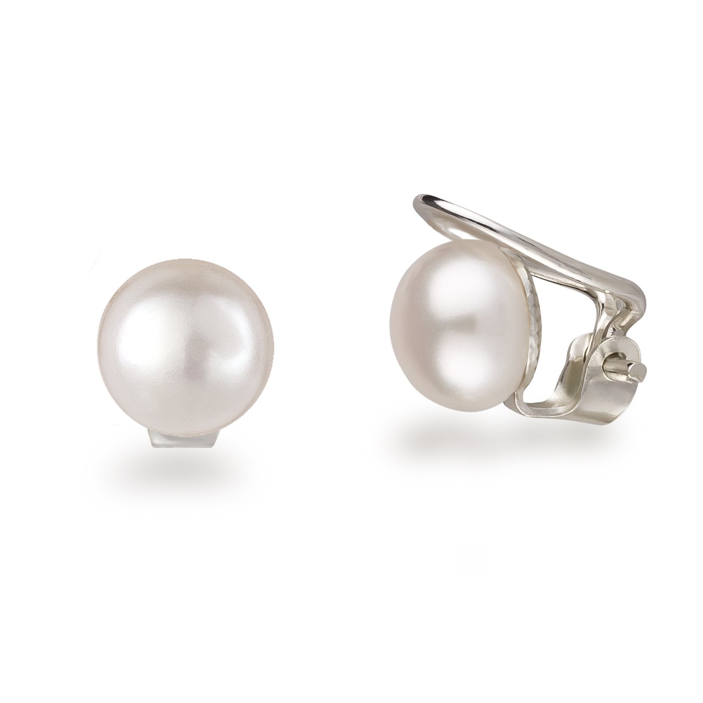 Schöner-SD - Orecchini a clip da donna, in argento 925, con perle d'acqua dolce, Argento sterling, Perla