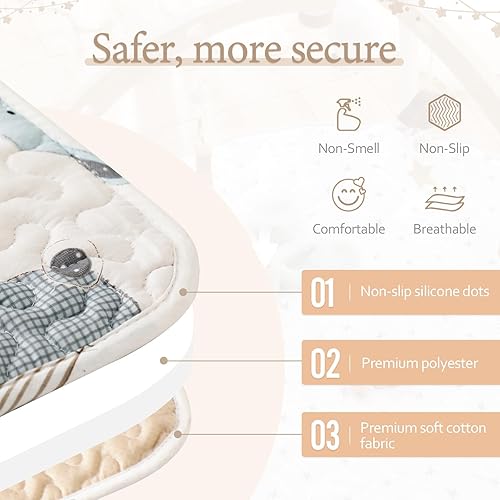 Miniatura 3 de bopoobo Tapete de juego para bebé de 50 x 50 pulgadas, tapete para corralito de bebé para piso, antideslizante, lavable, compatible con TODALE