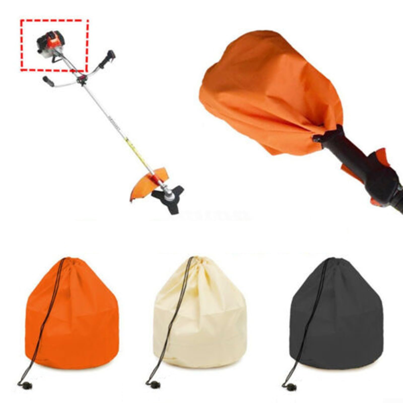 Housse de moteur pour débroussailleuse, 1 pièce pour tondeuse à gazon, anti-poussière, étanche, sac d'accessoires (orange)