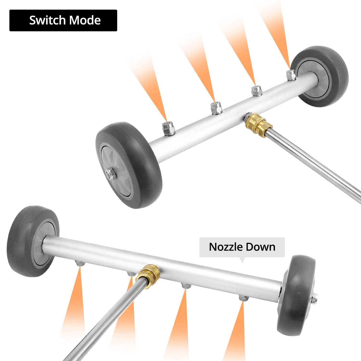 QWORK® Limpiador de Alta Presión para Bajos de Coche, Escoba de Agua con 2 Varillas de Extensión, 4000 PSI