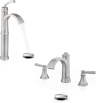 Brass Waterfall Bathroom Faucets, Brushed Nickel Bathroom Faucet 4-16 Inch, 1 Hole Bathroom Sink Faucet Single Handle Bathroom Faucets with Water Lines Pop-Up Drain