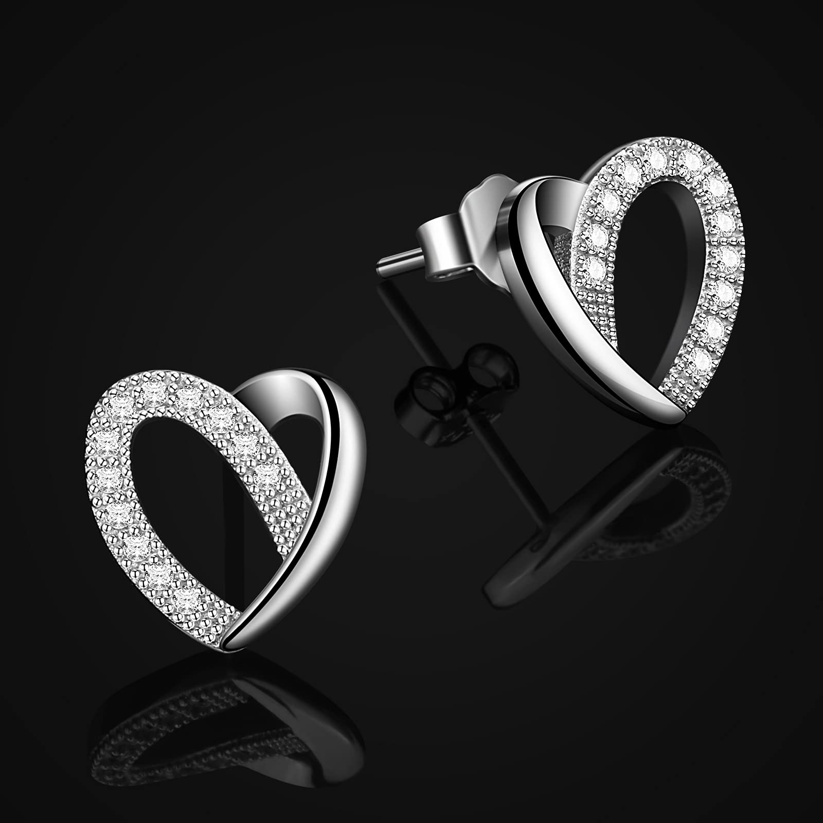 Jewlldeen Orecchini da donna Cuore Argento S925 con zircone Regali di Gioielli Regalo per Donna / Mogli / sorelle