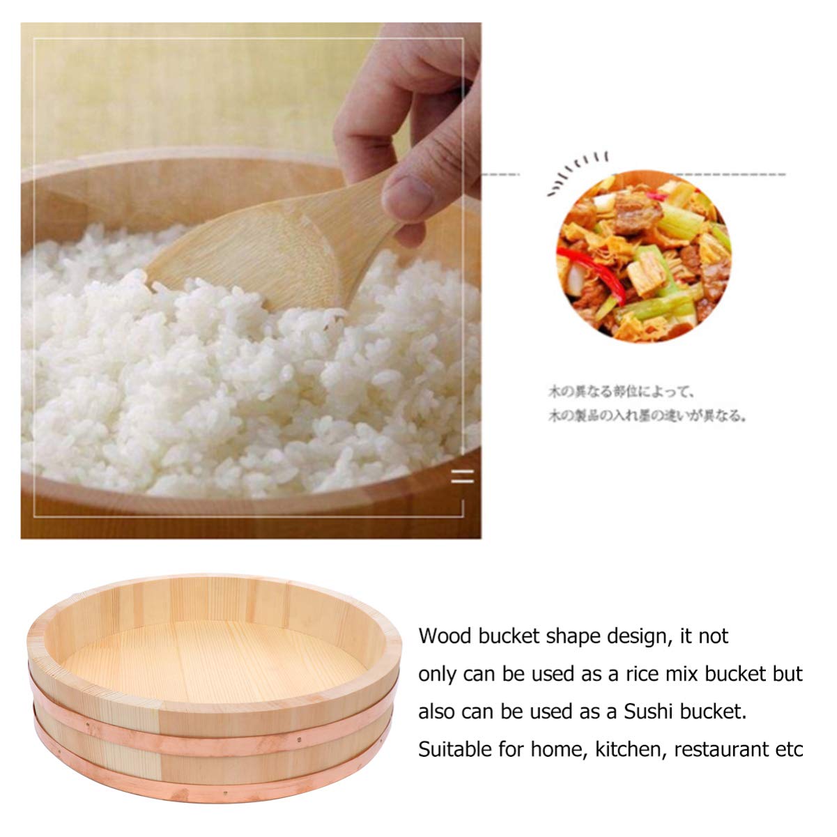 NAMOARLY 1pc Pine Wood Sushi Rice Bowl Japanese Food Sushi Rice Bucket Sushi Rice Bucket