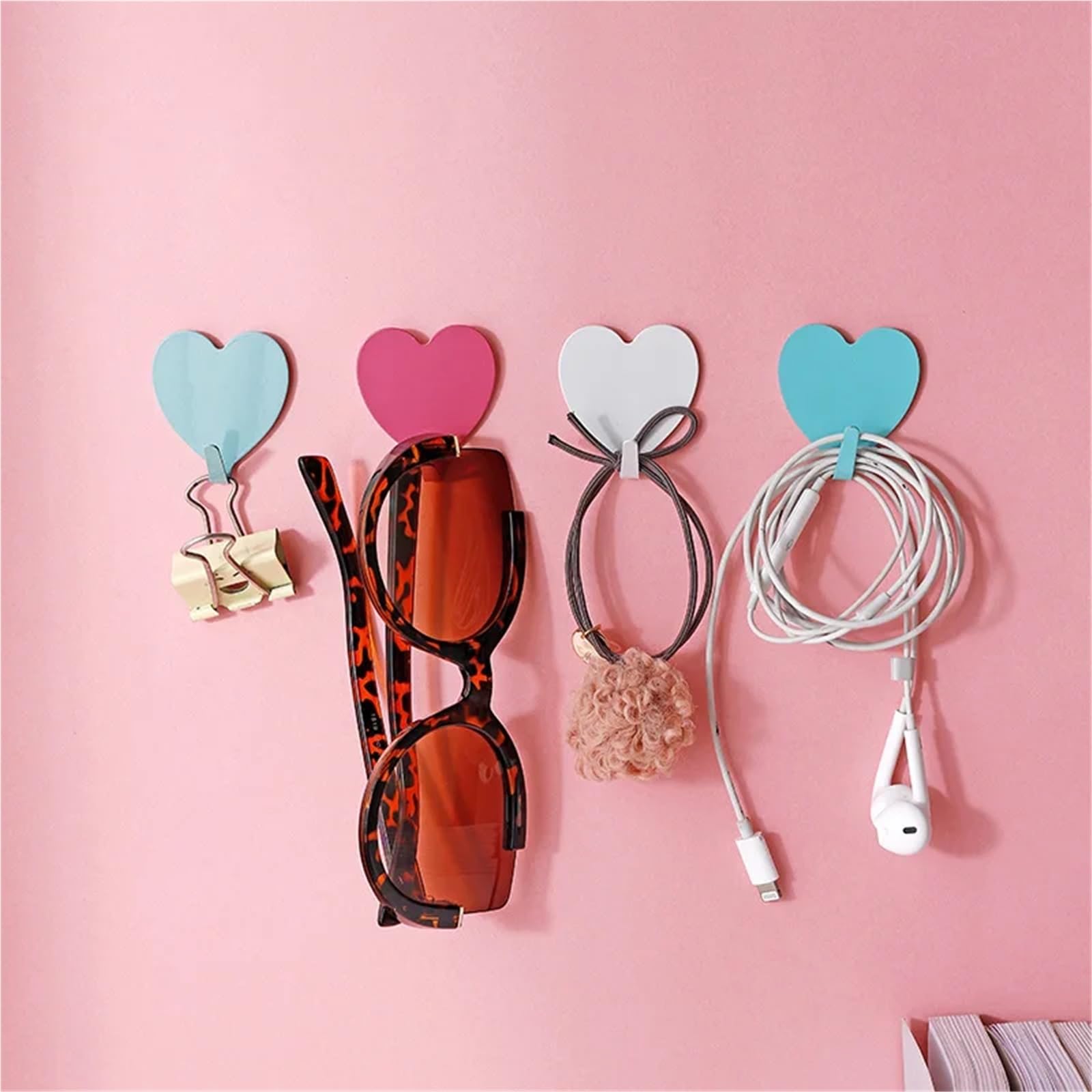 Klebehaken 5-20 Stück bezaubernde Herzhaken – Bohren nicht nötig, starker Klebstoff for Badezimmer, Küche, Tür, Wanddekoration & verschiedene Oberflächen(PINK,15pcs)