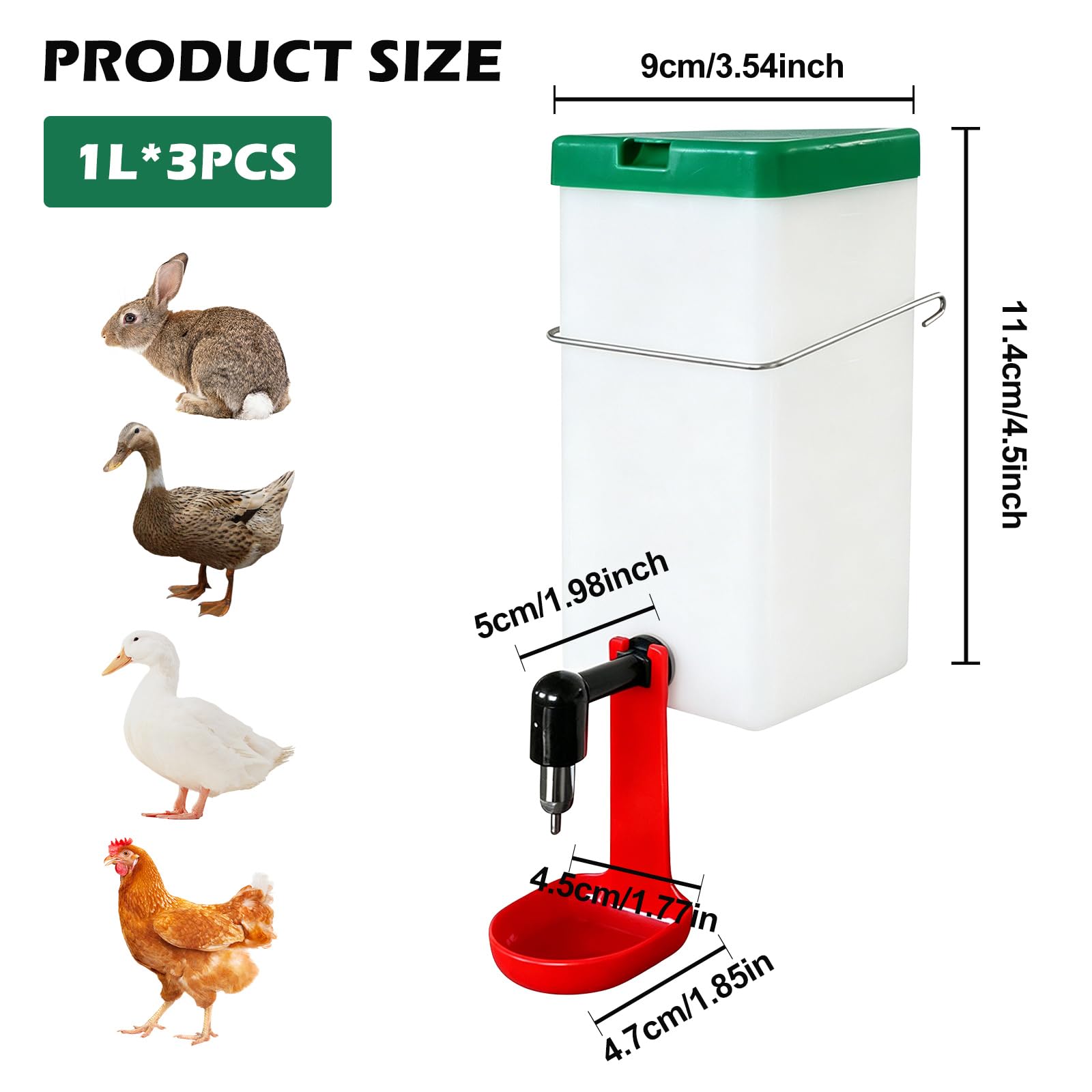 Lot de 3 abreuvoirs pour lapins - 1000 ml - Distributeur d'eau automatique à suspendre - Bouteille d'eau pour animaux de compagnie - Sans goutte - Pour rongeurs, petits animaux