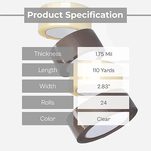 Miniatura 2 de PSBM Cinta de embalaje, 3 pulgadas x 110 yardas, paquete de 24, transparente, 1.75 mil, cinta de embalaje para recarga de dispensador, mudanza,