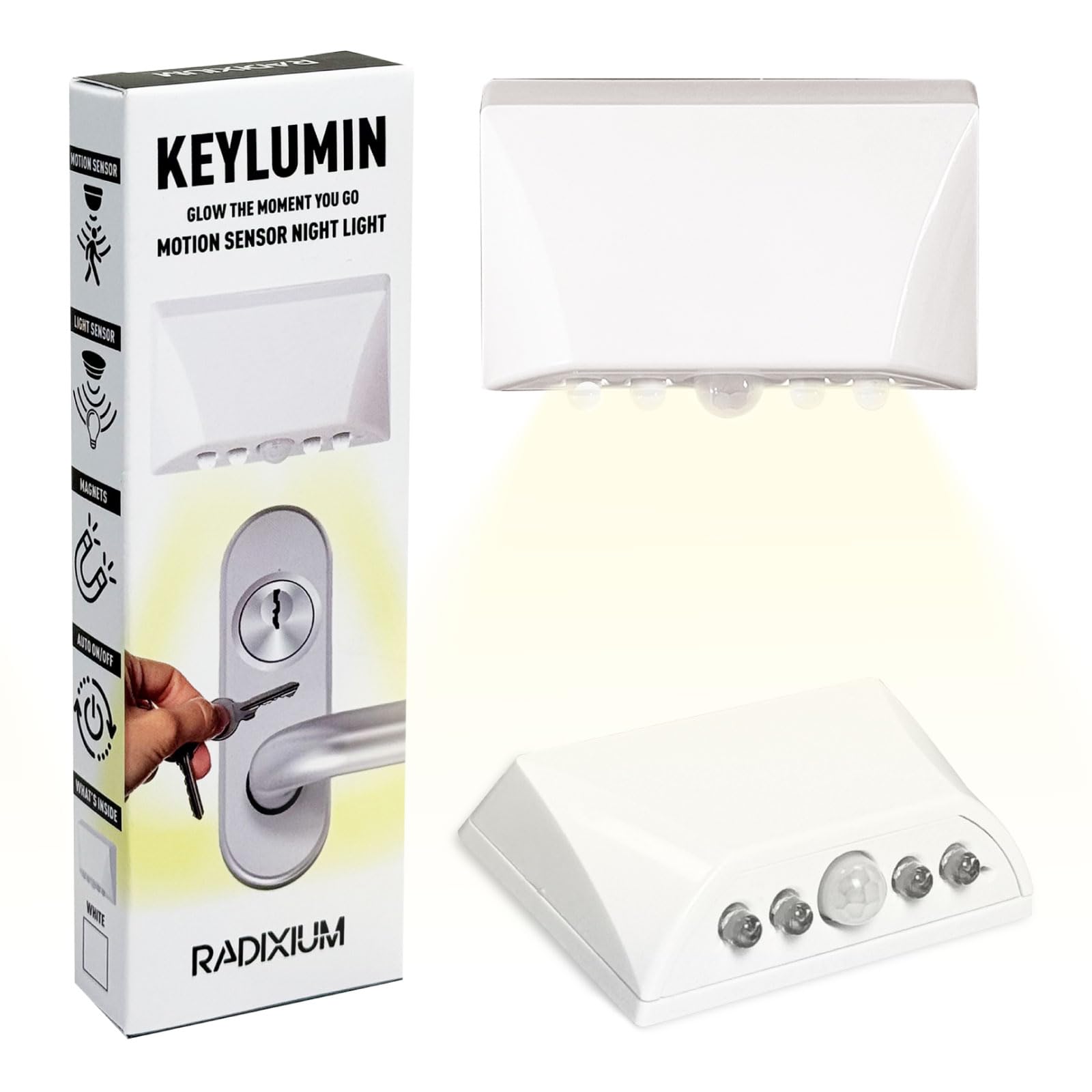 LIBERATECH White 1 Pack Motion Sensor Keyhole Light - Automatic on/Off Infrared LED, Suitable for Front Doors, corridors, Stairs in The Dark | 3-Way Installation
