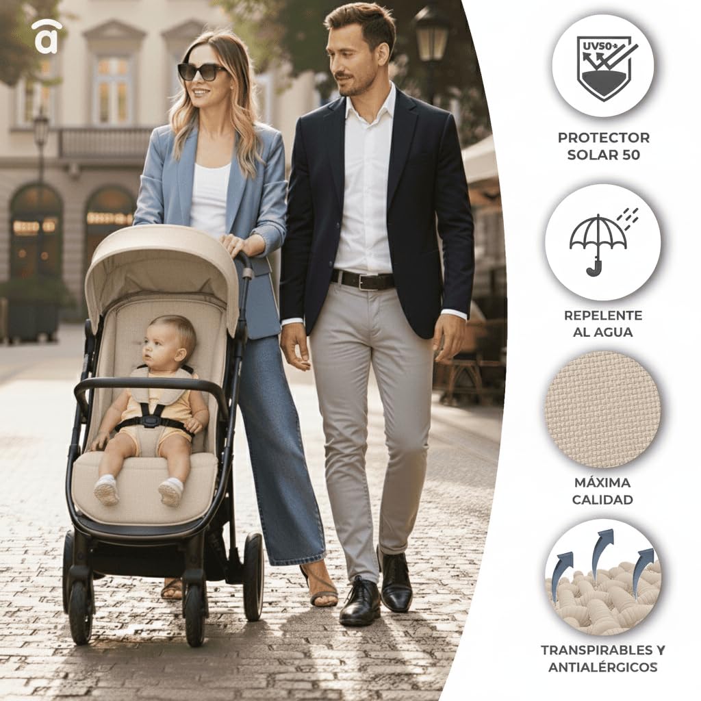Asalvo KIBU Silla de Paseo, Carrito bebé, Carro para bebés, Confortable, Ultraligera, Segura, Capota con Ventana y Freno Trasero, Manejable, Plegado compacto, Carga Máxima 24 kg, Beige