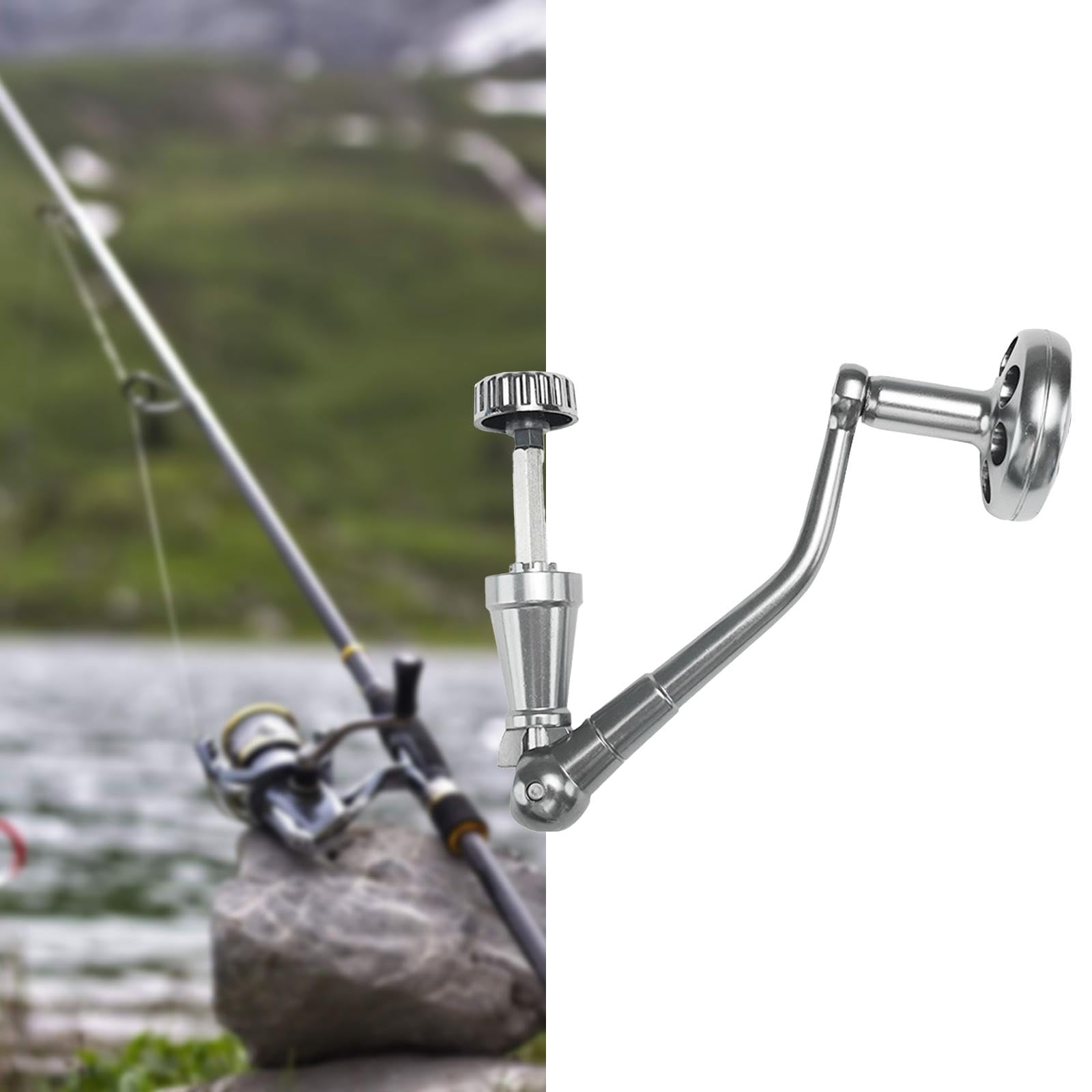Menolana Spinning Reel Handle Metal Reel Replacement Handle Rocker Arm Grip with Round Power Knob, Silver