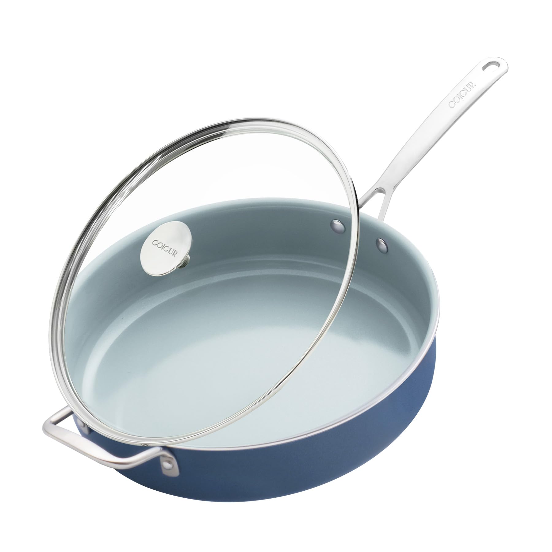 Nonstick Saut Pan with Lid 5 QT Deep Frying Pan with Stainless Steel Helper Handle 12 inch Large