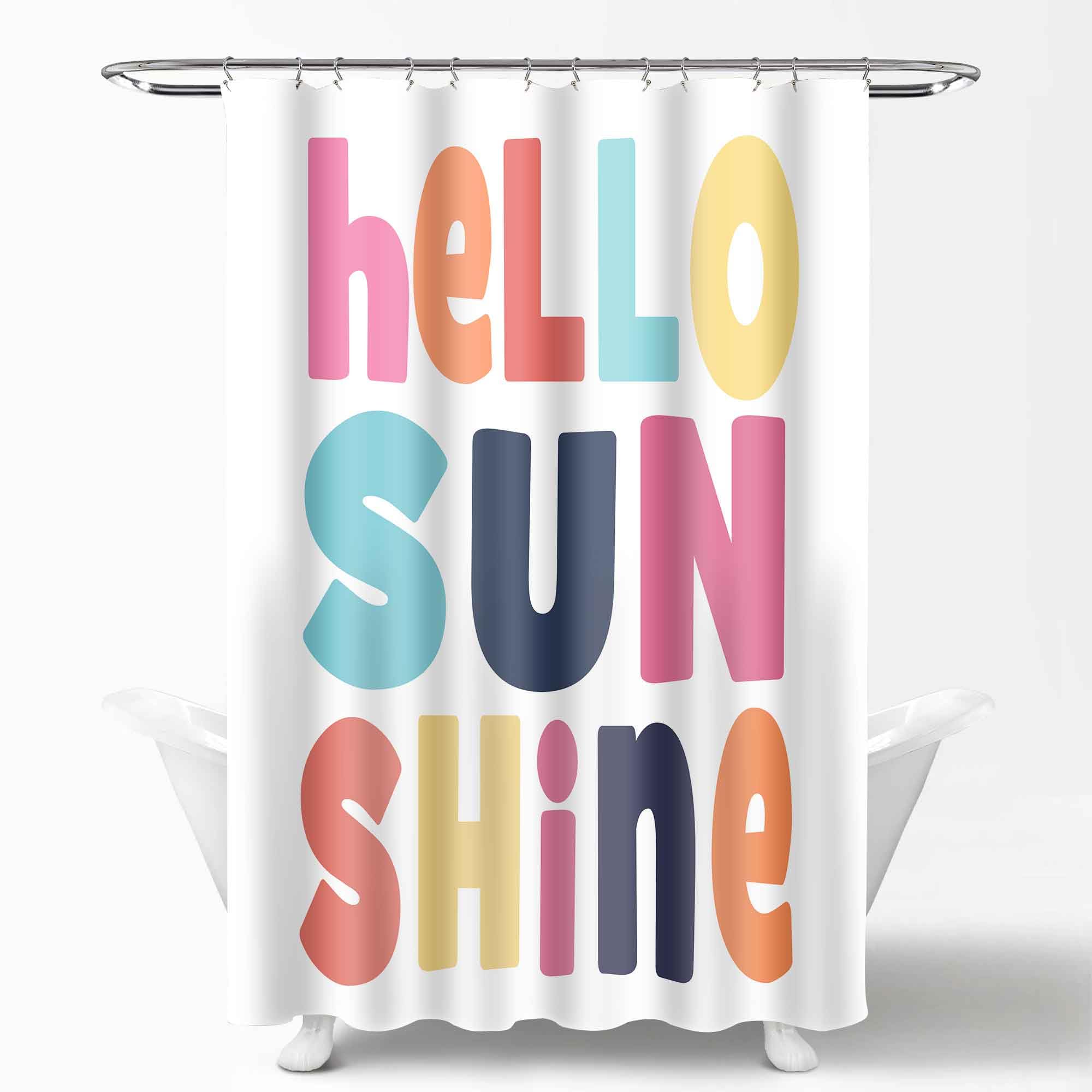 GURETER Hello Sunshine Shower Curtain, Colorful Motivational Words Inspirational Quotes Shower Curtains for Bathroom, 60x72 inch Washable Polyester