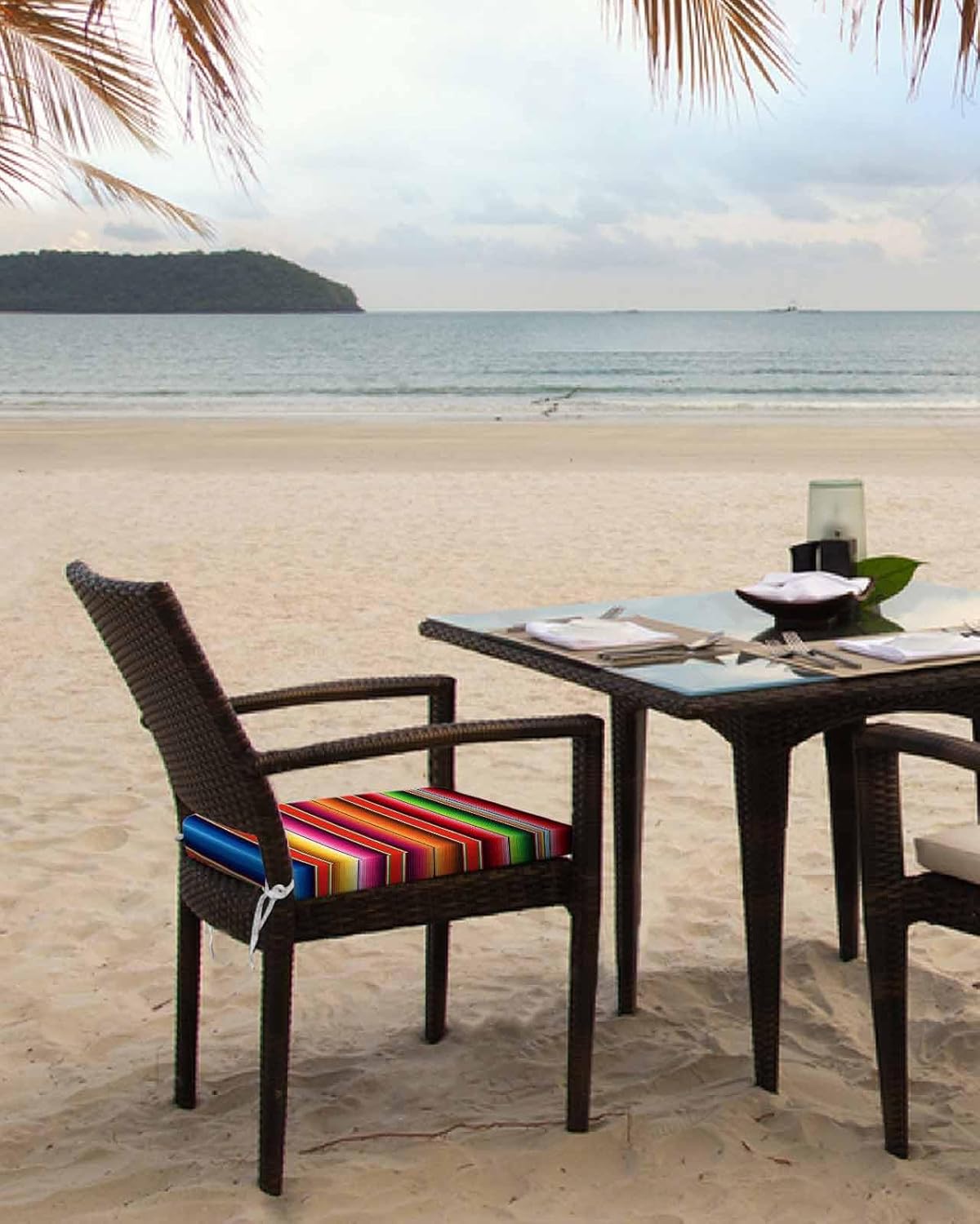 Mexican Stripes Indoor/Outdoor Seat Cushions Cover, Pink Green Rainbow Colorful Waterproof Patio Chaise Lounge Cushion Cover for Beach Pool Side Chair Cushions 24x24x4pcs