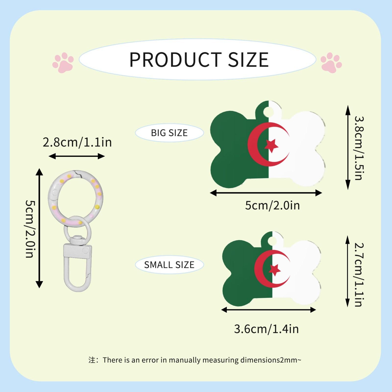 Médaille d'identification pour animal de compagnie avec drapeau de l'Algérie – Médaille d'identification en acrylique en forme d'os pour chien et chat de taille moyenne