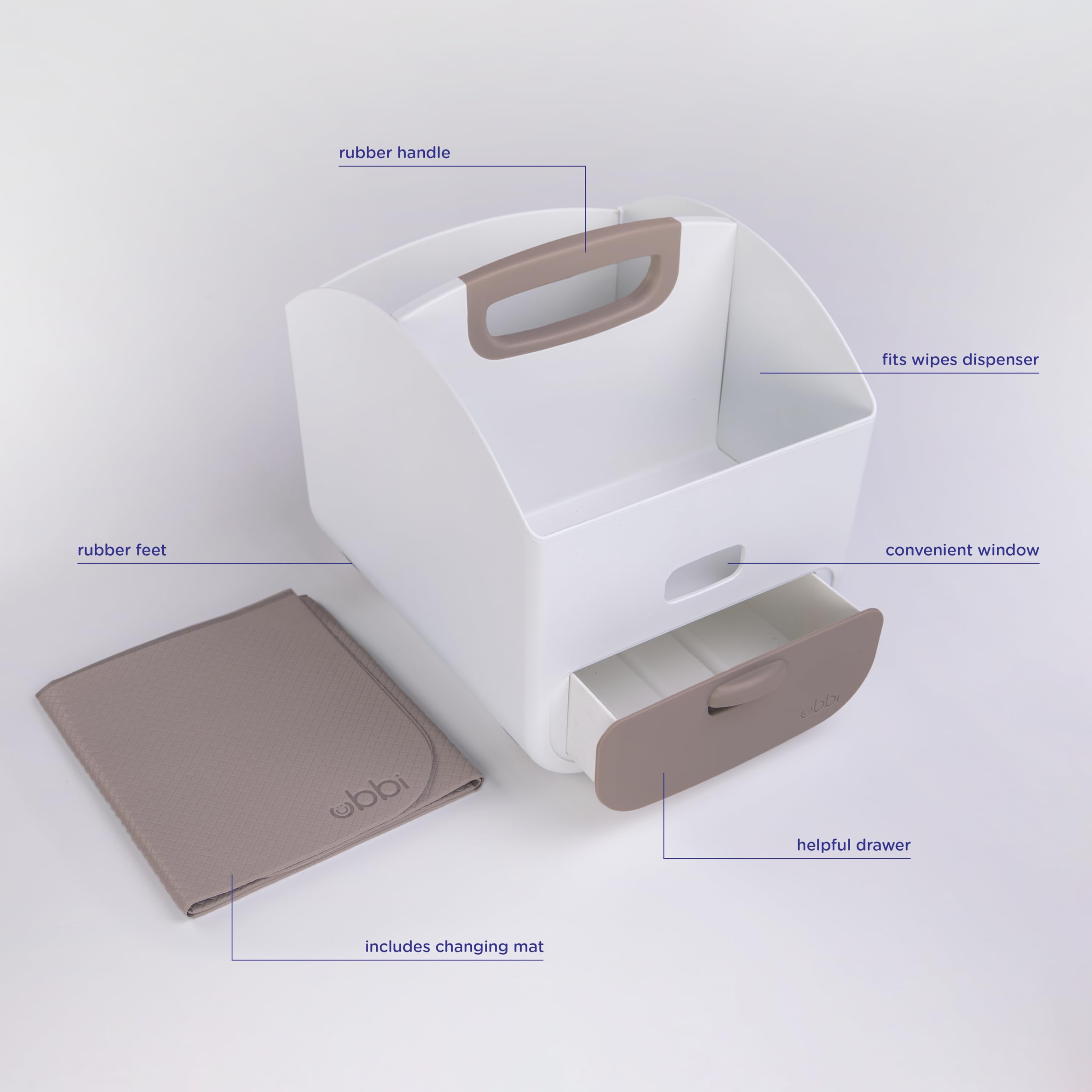 Ubbi Portable Diaper Changing Station with Soft Foldable Changing Mat, Rubberized Handle, Non-Skid Rubber Feet, Diaper Storage Caddy Organizer - Stores Baby Diapers, Wipes & Baby Accessories, Taupe - Image 4 thumbnail