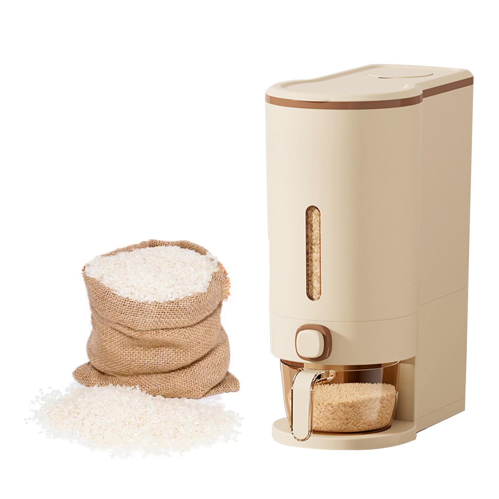 Socobeta Contenitore Multifunzionale per la Conservazione del Riso con Misurino e Design di Chiusura per 10 Kg di Riso, Noci e Fagioli, Ideale per L'uso in Cucina Domestica (Marrone)