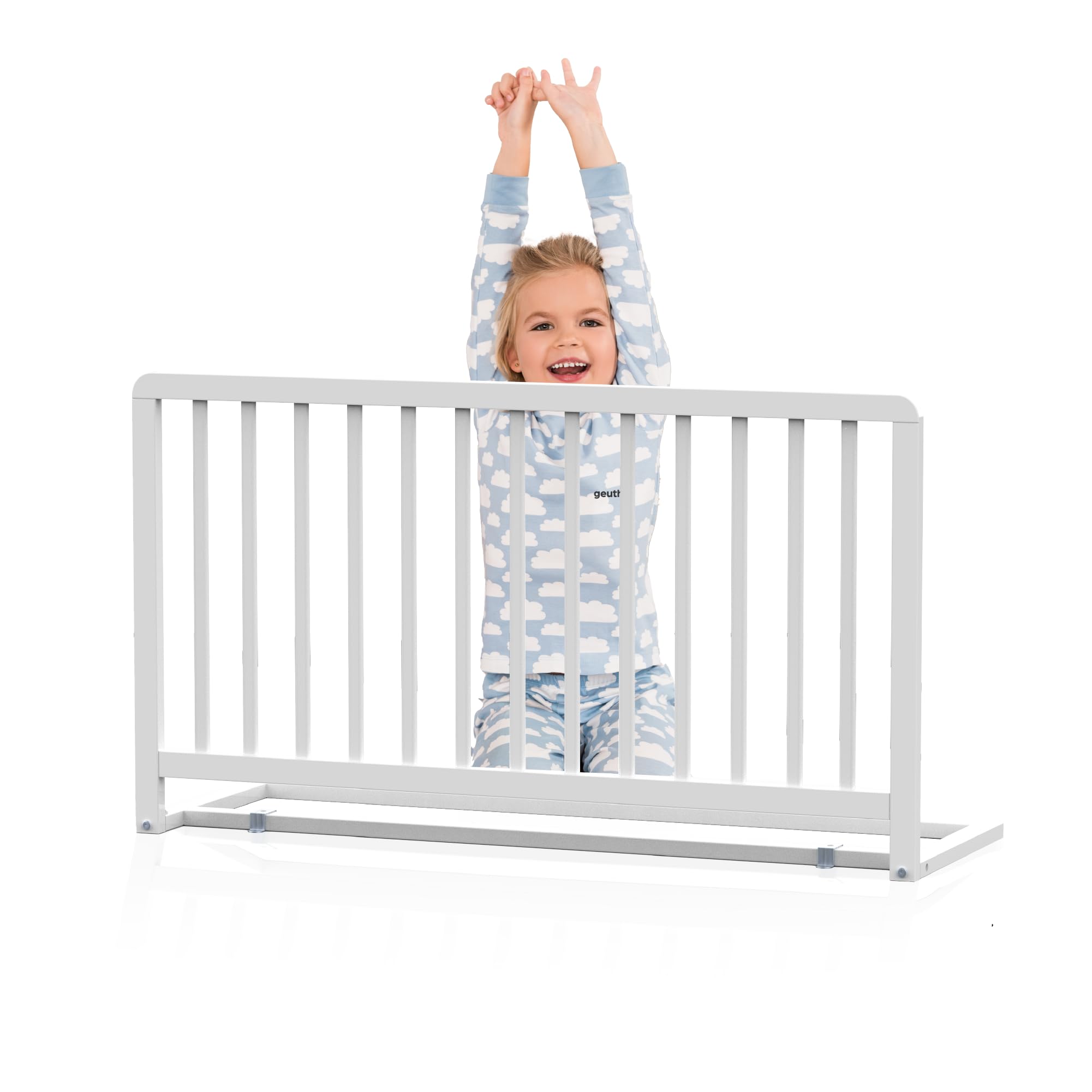 Geuther Bettschutzgitter Holz | Idealer Rausfallschutz Boxspringbett, extra hoch | Rausfallschutz Bett für Kinder | Bettgitter, Absturzsicherung Bett | Bett Rausfallschutz Kinder in 110 cm Länge, Weiß