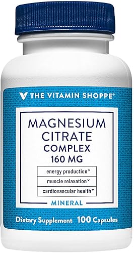 The Vitamin Shoppe Complejo de citrato de magnesio 160 MG, suplemento mineral que apoya la producción de huesos, dientes y energía (100 cápsulas)