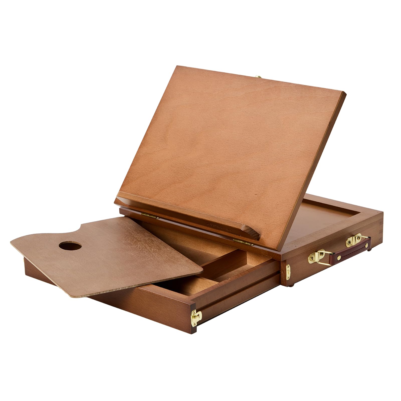 MEEDEN Tischstaffelei Box aus Holz, Portable Sketchbox aus Buchenholz mit Aufbewahrung, Verstellbarer Leinwand Ständer für Maler, Künstler und Anfänger, Nussbaumfarben